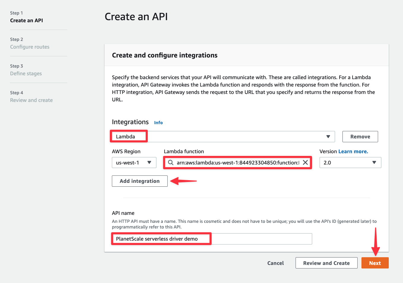 The first step of the Create API process.